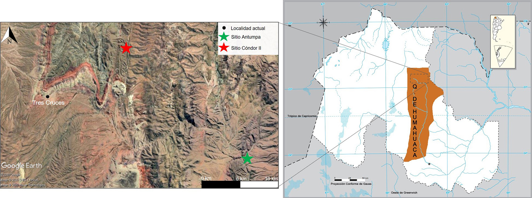 Localizacin del rea de estudio y sitios arqueolgicos analizados. Referencias: Q. de Humahuaca = Quebrada de Humahuaca.
