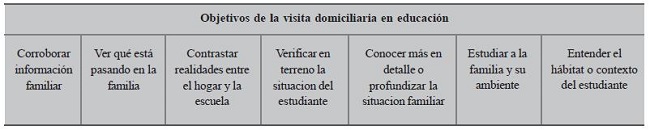 Objetivos de la visita domiciliaria seg&uacute;n los trabajadores sociales participantes