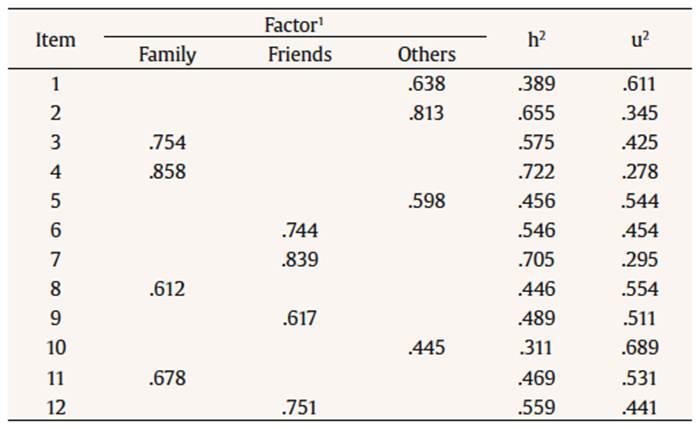Factor (pattern) Matrix for the MSPSS Scale