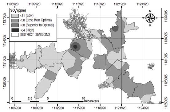 Spatial distribution of SO4= in the DRACH soils.
