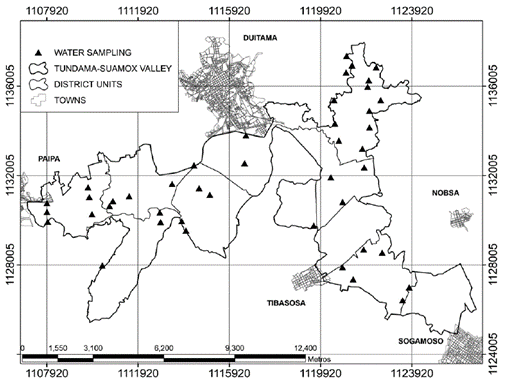 Spatial location of the water sampling points in the DRACH.