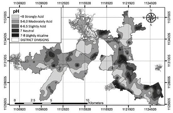 Spatial distribution of pH in the DRACH soils.