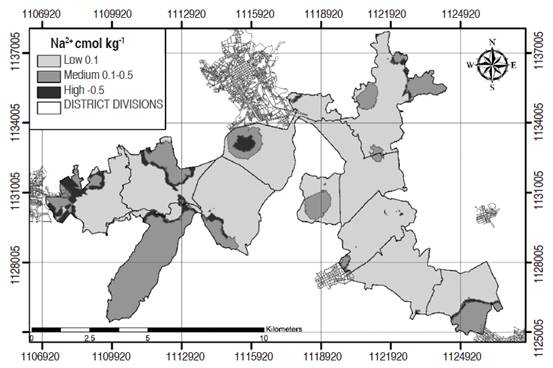 Spatial distribution of Na2+ in the DRACH soils.