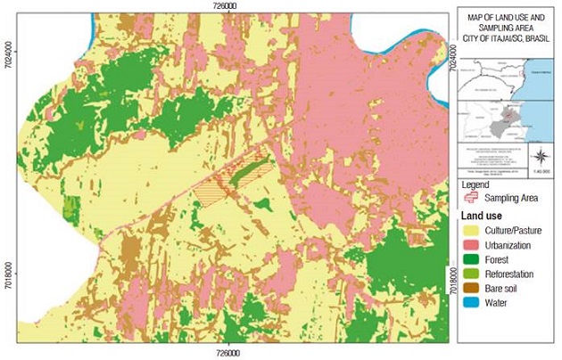 Use and occupation of the municipality of Itaja&iacute; (SC), detail of the study area.