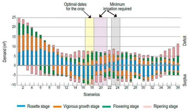 Water demand per cycle of burley tobacco crop in the base year (1994).
