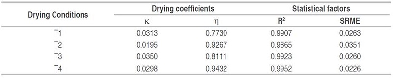 Results of the coefficients and constants of the Page model for lemon balm leaves&apos; drying process (kinetics).