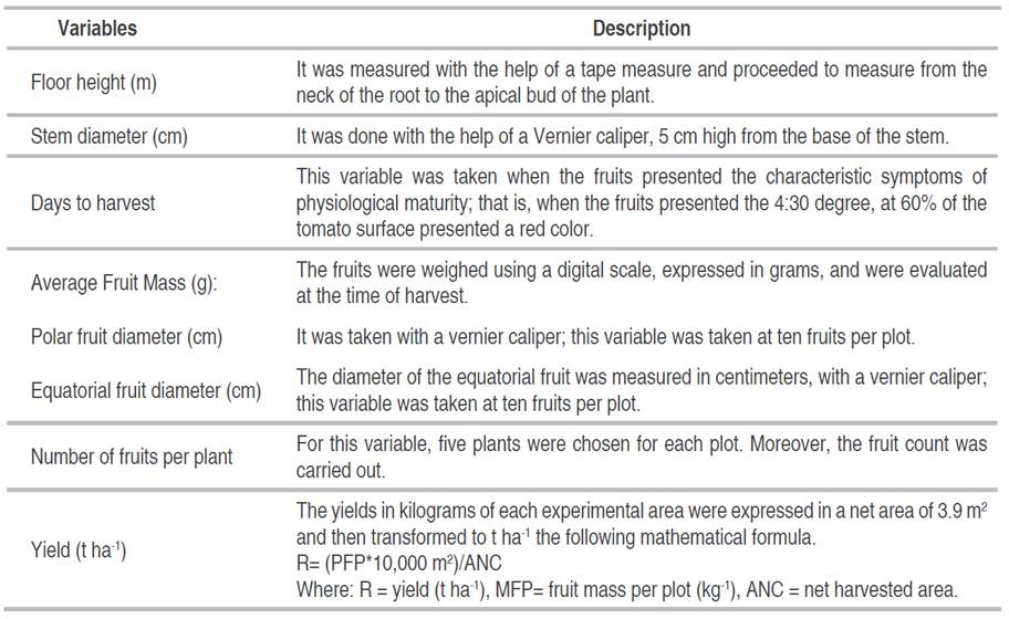 Description of the variables of tomato cultivation.
