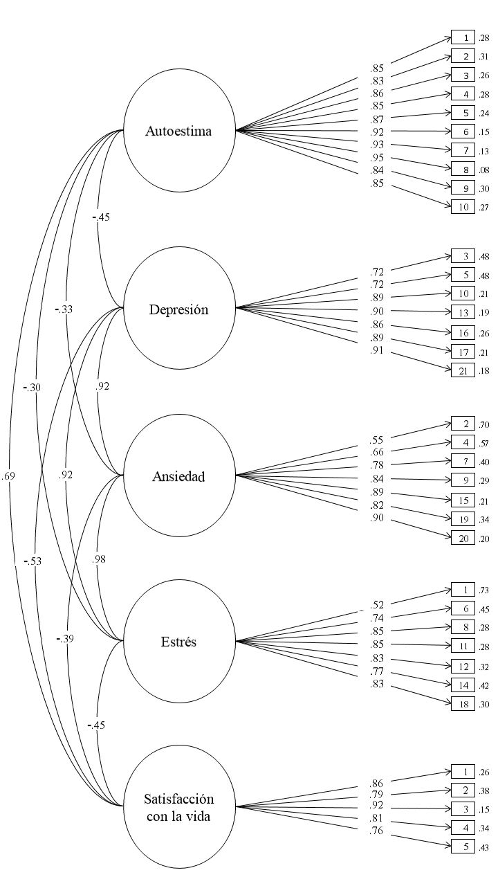Modelo estructural de las relaciones entre autoestima y otras variables 