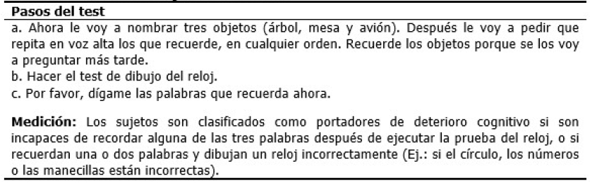 Examen MiniCog del estado mental