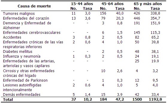 - Distribución de fallecidos según causa de muerte y grupo etario. Tasa por 10 000 habitantes.