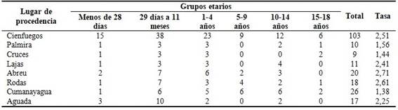 Distribución de los fallecidos según edad, lugar de procedencia y tasa