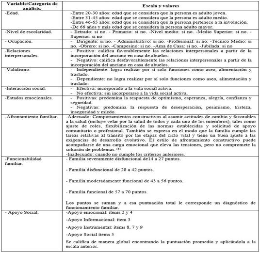 Conceptualización, escala y valores de variables