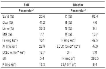 Physicochemical characterization of the soil and biochar.