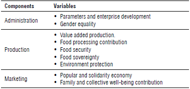 Components analyzed with qualitative methods.
