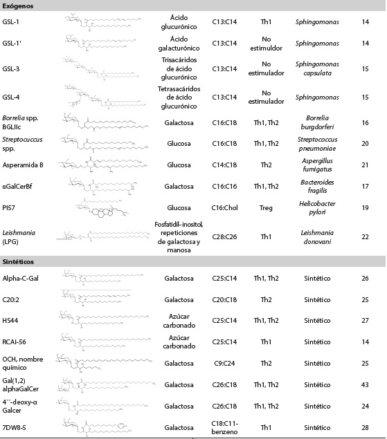 Ligandos propios, end&oacute;genos y ex&oacute;genos del CD1d con capacidad de estimular las iNKT
