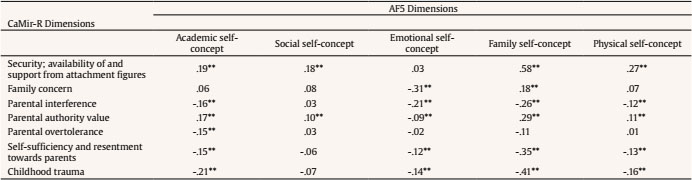 Correlation between the Dimensions in the CaMir-R and AF5 Tests