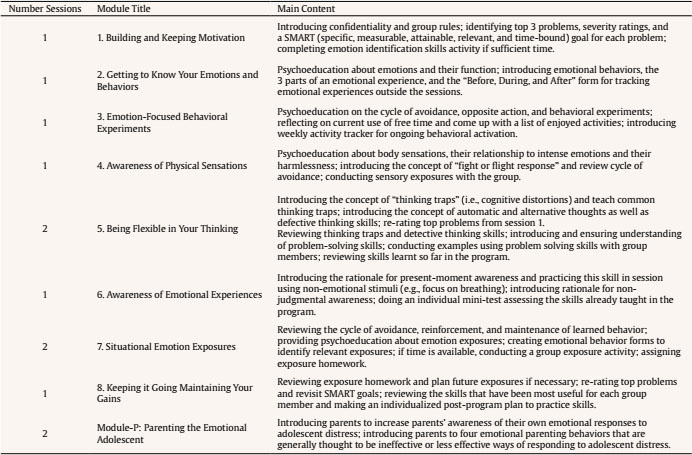 Overview of the UP-A adapted for Preventive Intervention on PSICE Project (adapted and modified from Ehrenreich-May et al., 2018; García-Escalera et al., 2017)