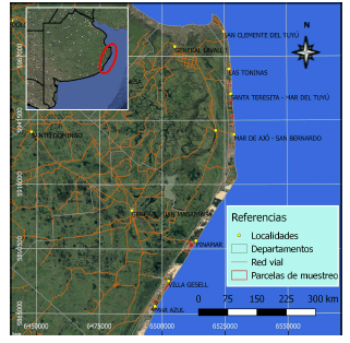Ubicación de las localidades y las parcelas
en el área bajo estudio