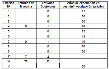 Detalle de estudios y
experiencia de los expertos seleccionados