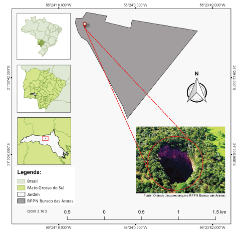  Mapa de localizaci&oacute;n de la RPPN Buraco das Araras
en el Municipio de Jardim