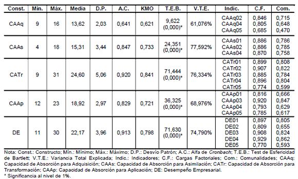 Análisis estadístico
descriptivo y factorial exploratorio de los constructos teóricos de la investigación