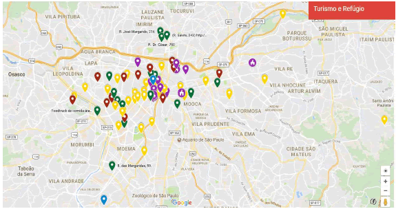 Mapa de ocurrencias con potencialidad
tur&iacute;stica en S. Paulo