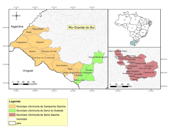 Mapa de geolocalizaci&oacute;n de la Serra Ga&uacute;cha y la Campanha Ga&uacute;cha