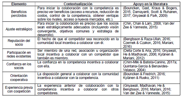 Elementos de la coopetici&oacute;n definidos por Czakon et al. (2019)
