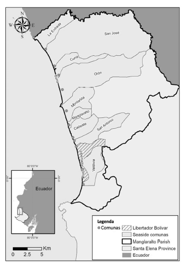 Localizaci&oacute;n de la comuna Libertador Bol&iacute;var en parroquia Manglaralto
