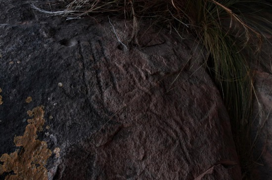 Grabado del sitio Cerro Veladero 4 localizado en el piso del alero.