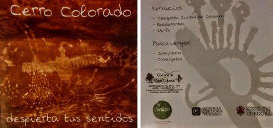 Folleto turístico de la localidad de Cerro Colorado. Se observan las imágenes del cóndor y del flechero referidas en el texto.