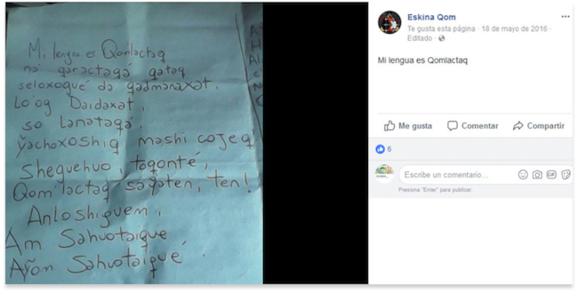 Posteo de Facebook del 18 de mayo de 2016