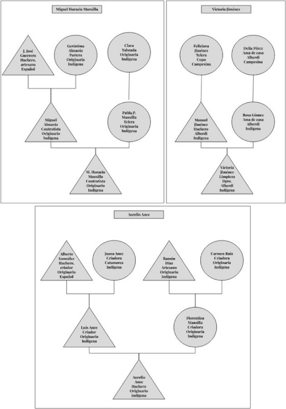 �rboles geneal�gicos de tres miembros de la comunidad.