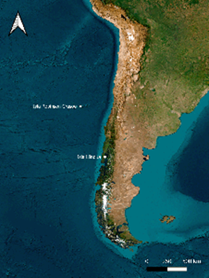 Mapa de la ubicaci�n de las islas Llingua y Robinson Crusoe en Chile