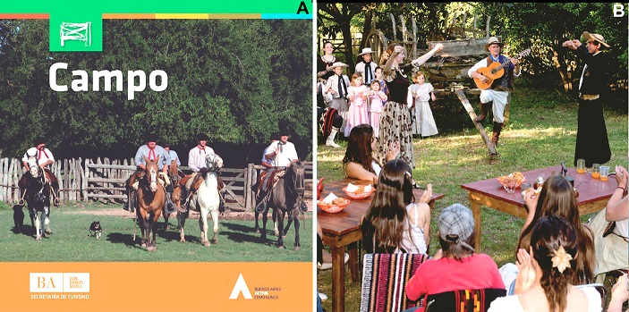 A. Tapa del folleto &ldquo;Campo&rdquo; (2012-2014). B. Comunidad local ofreciendo servicio a los turistas.
