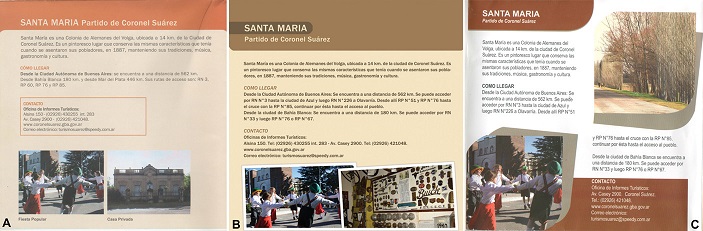 Folletos &ldquo;Pueblos Tur&iacute;sticos&rdquo;. A. 2010-2011; B. 2012 (general); C. 2013. Ilustraciones y textos de la localidad de Santa Mar&iacute;a.