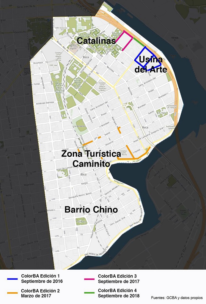 Ubicaci&oacute;n de las intervenciones realizadas por el programa ColorBA.