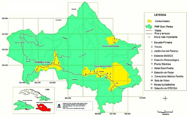 Localización geográfica del Paisaje Natural Protegido Gran Piedra. Santiago de Cuba, Cuba.