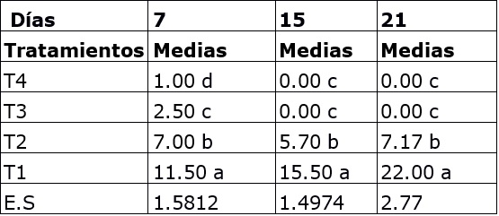 Porcentajes de infestación