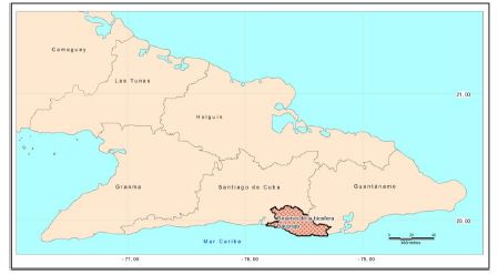 Mapa de localizaci&oacute;n del &aacute;rea protegida de recursos manejados reserva de la biosfera Baconao