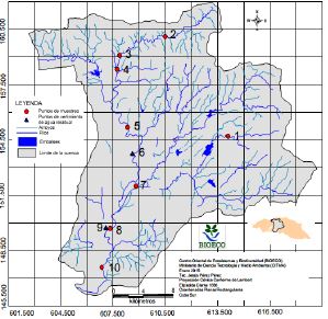 Ubicación de los puntos de muestreo en la cuenca del río San Juan