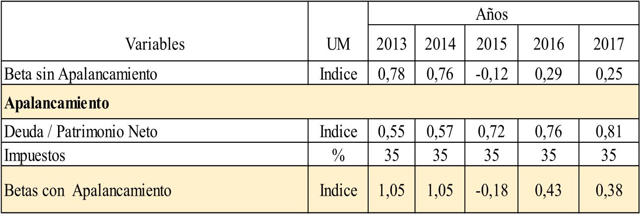 C�lculo de las betas contables con apalancamiento 