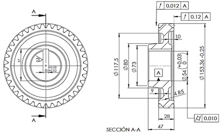 Especificaciones principales del engrane cilíndrico helicoidal.