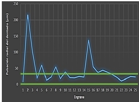 La pulsación radial del dentado después del rectificado de los dientes.