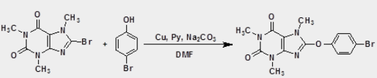 Synthetic route for 8-(4´-bromofenoxy) caffeine.