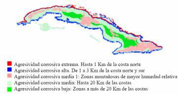 Mapa de agresividad corrosiva de la atmósfera de Cuba
