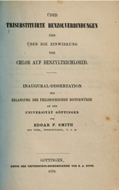 Title page of E. F. Smith's doctoral dissertation (Göttingen: Druck Der Universität-Buchdruckerei von E. A. Huth, 1876).