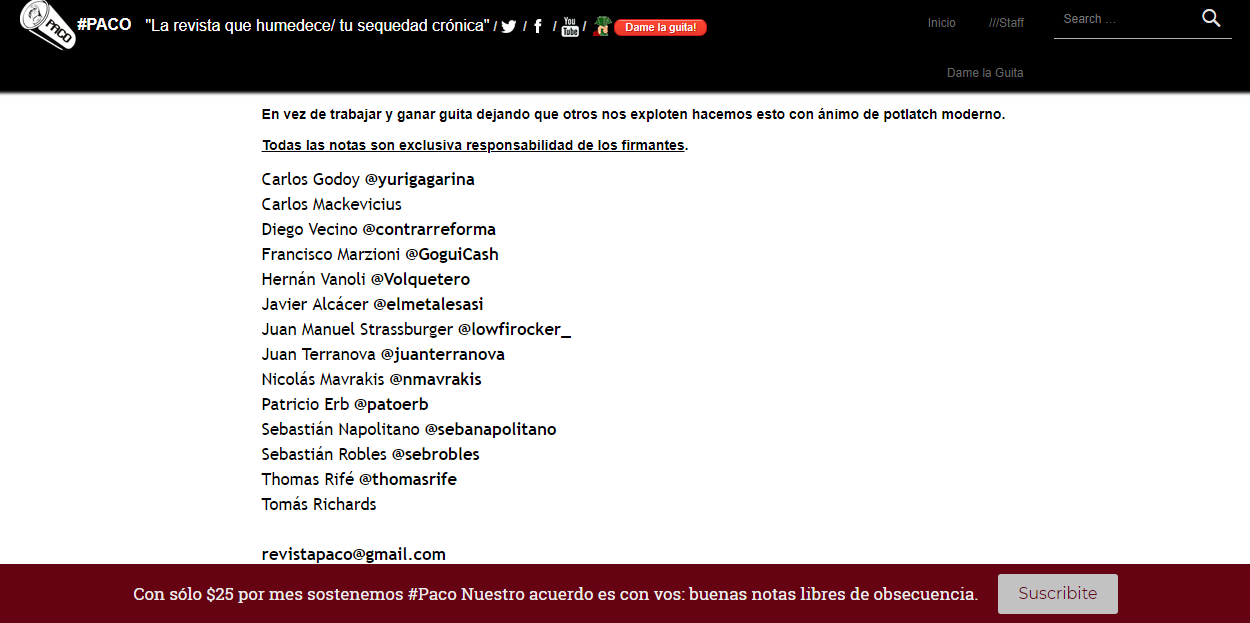 Secci�n de Staff de la revista