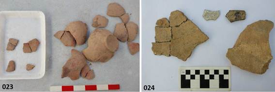 Olla fragmentada (023) y lote de cer�mica (024) de la colecci�n Magdalena Herrera. Fuente: im�genes tomadas por las autoras.