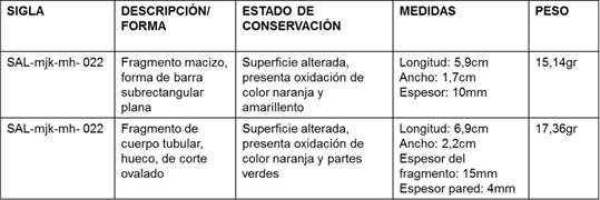 Descripci�n del lote de fragmentos de metal de la colecci�n Magdalena Herrera.
